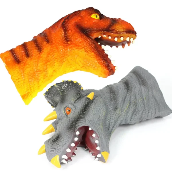 Durable Vinyl Dinosaur Hand Puppets - Set of 2 for Imaginative Play