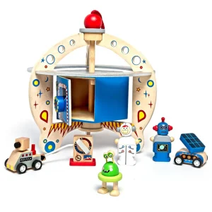 Eco-Friendly Small World Wooden Space Station Playset for Galactic Adventures