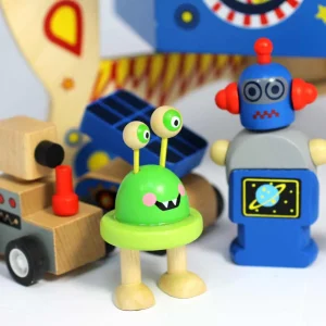 Eco-Friendly Small World Wooden Space Station Playset for Galactic Adventures
