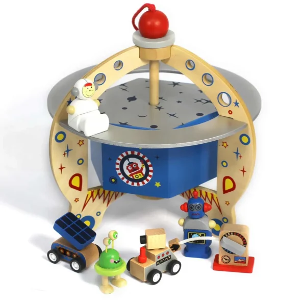 Eco-Friendly Small World Wooden Space Station Playset for Galactic Adventures