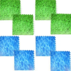 Large Interlocking Foam Play Mats - 4x Grass & 4x Water
