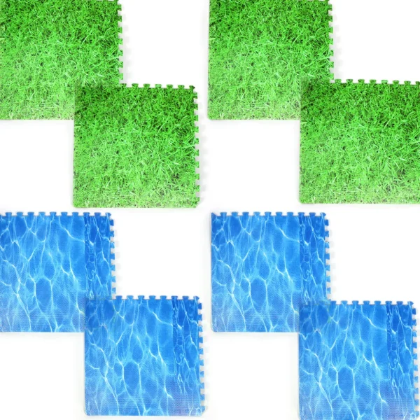 Large Interlocking Foam Play Mats - 4x Grass & 4x Water