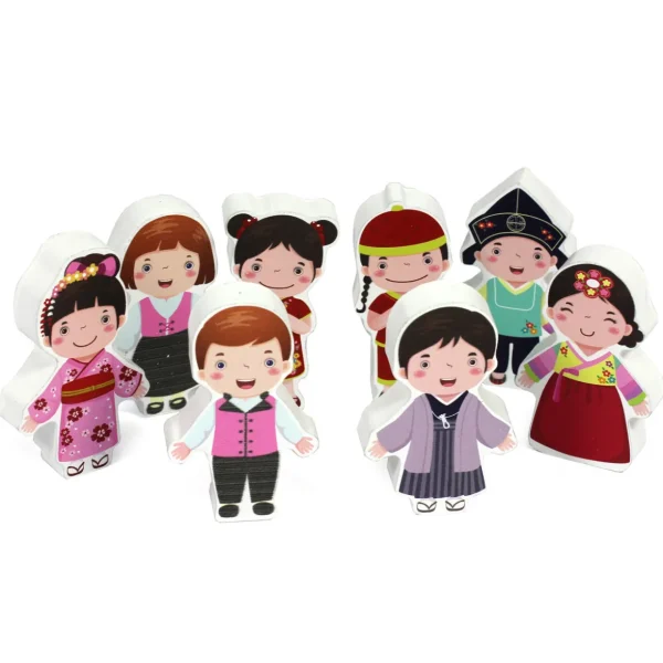 Multicultural Wooden Figures Set - 8 Pieces