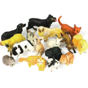 Small World Domestic Pet Dog Cat & Rabbit Figures - 16pc for Pretend Play