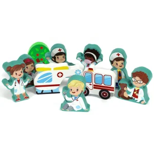Small World Hospital & Emergency Vehicles Wooden Figures - 10pcs