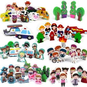 Small World Wooden Figures Set - 72PC Eco-Friendly Bundle for Imaginative Play