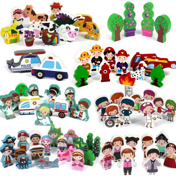 Small World Wooden Figures Set - 72PC Eco-Friendly Bundle for Imaginative Play