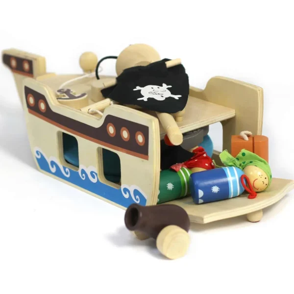 Small World Wooden Pirate Ship Playset with Figures & Accessories