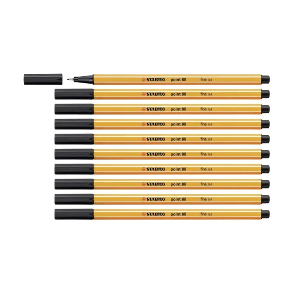 STABILO Point 88 Fineliner Pen - Black - Pack of 10