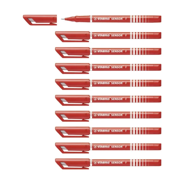 Stabilo Sensor F-tip Fineliner Pen Red (Pack of 10)
