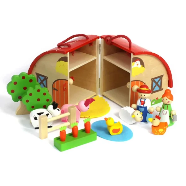Wooden Farm Playset - Eco-Friendly, Portable, & Ready-to-Play