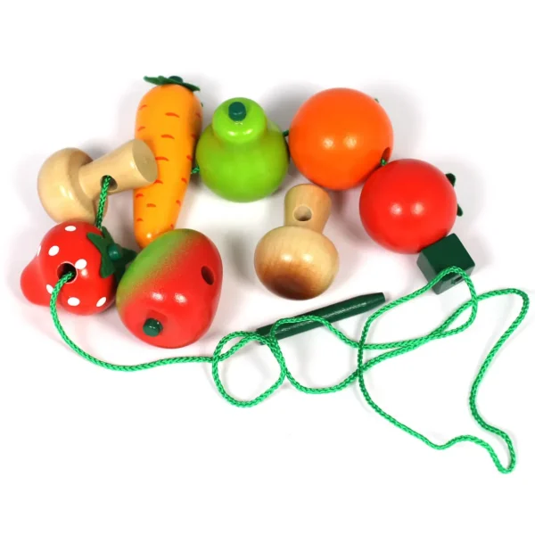 Wooden Fruit & Veg Threading & Lacing Set - 24PCS